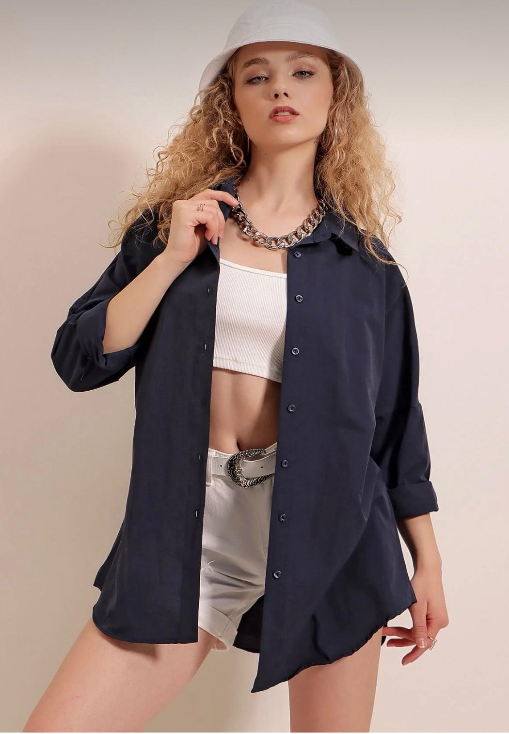 Oversize Gömlek Lacivert